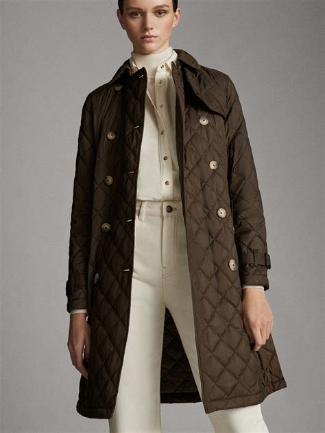 Massimo Dutti Women Quilted Trench Coat With Belt Khaki L In 2020 Coat Fashion Outfits