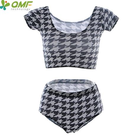 Aliexpress Buy Houndstooth Pattern Bikini Short Sleeve Crop Top