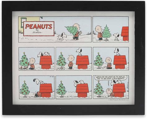 Peanuts Christmas Comic Strip Framed Wood Wall Decor Adorable Charlie