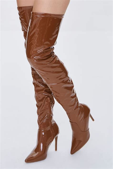 Faux Patent Leather Thigh High Boots