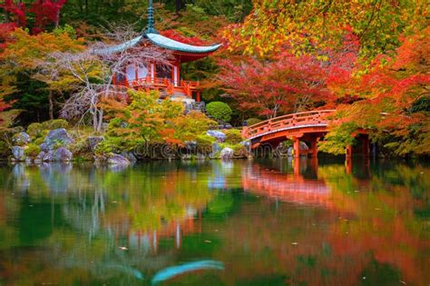 Daigo Ji Temple With Colorful Maple Trees In Autumn Kyoto Stock Photo