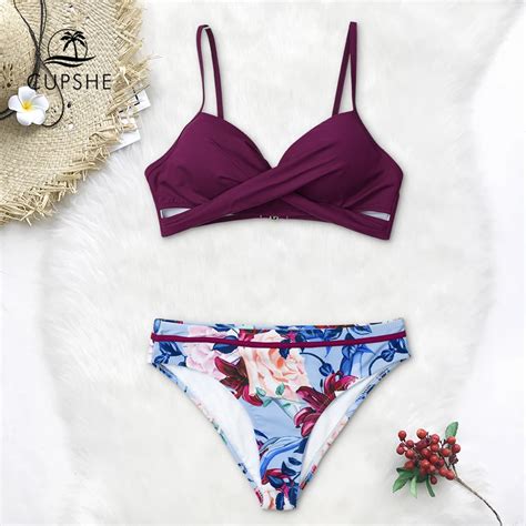 Aliexpress Buy CUPSHE Push Up Floral Wrap Bikini Sets Women Sexy