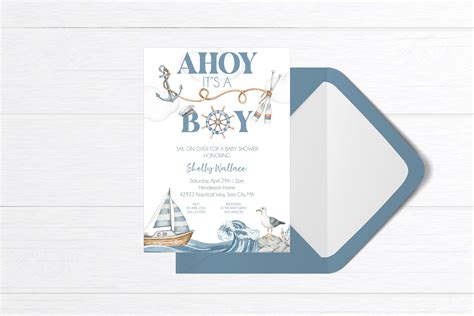 Editable Ahoy Its A Boy Baby Shower Invitation Nautical Theme Baby