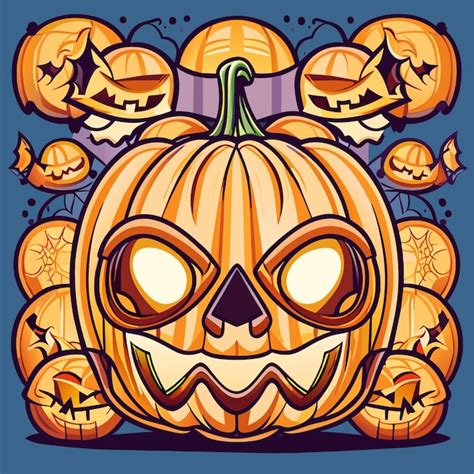 Premium Vector Scary Pumpkin Halloween Lantern Hand Drawn Flat Stylish Cartoon Sticker