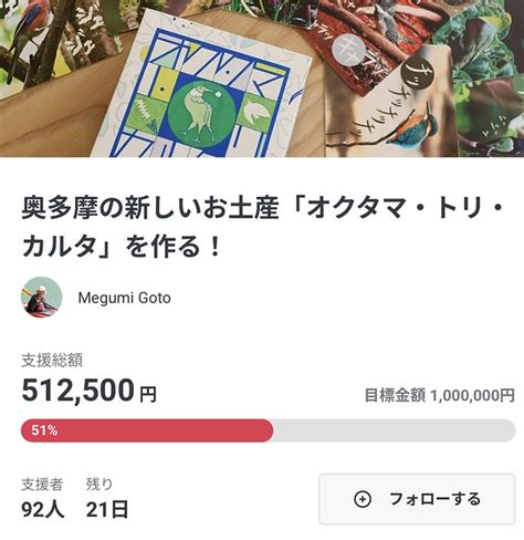 おかげさまで、目標金額半分の50万円を突破しました！ 奥多摩の新しいお土産「オクタマ・トリ・カルタ」を作る！（megumi Goto 2023