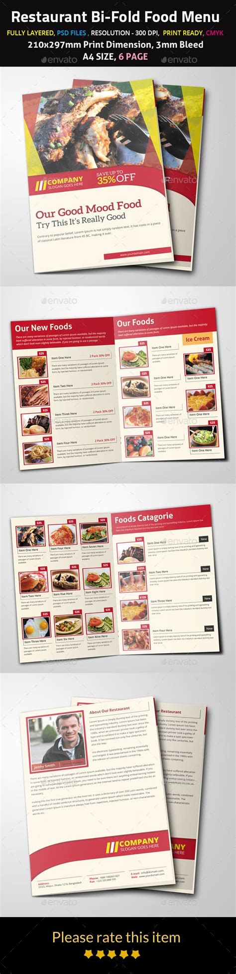 Restaurant Bi Fold Food Menu Food Menu Food Menu Template Menu