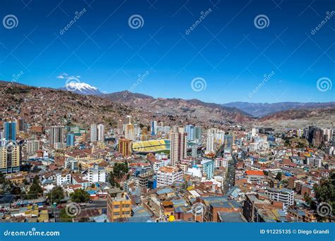 Aerial View Of La Paz City With Illimani Mountain On Background La