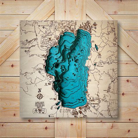 Mini Lake Tahoe 3d Map Nautical Wood Wall Art 10 X 10 Quick Ship
