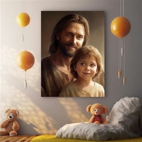 Jesus with a boy- touching painting on canvas