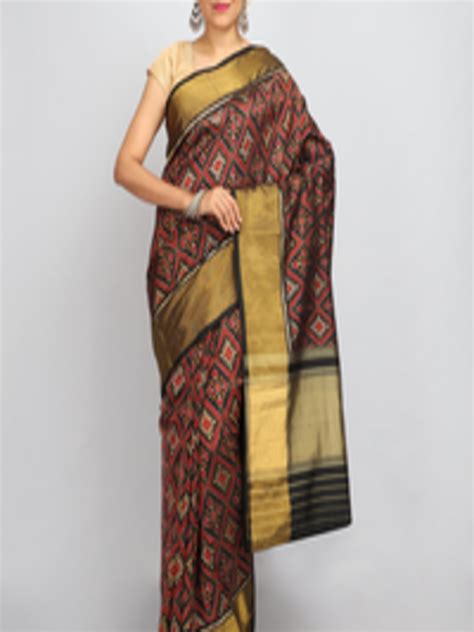 Buy SABOO COLLECTIONS Black & Red Pure Silk Patola Saree - Sarees for ...