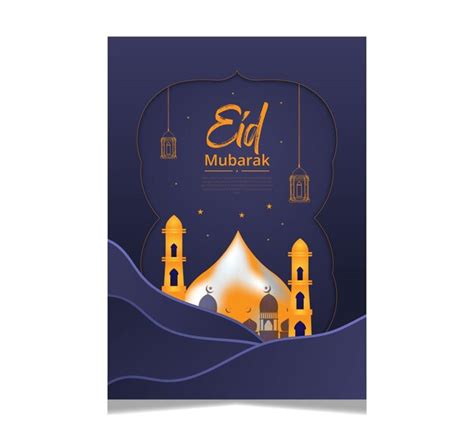 Dise O De Volante Creativo Azul Eid Mubarak Vector Premium