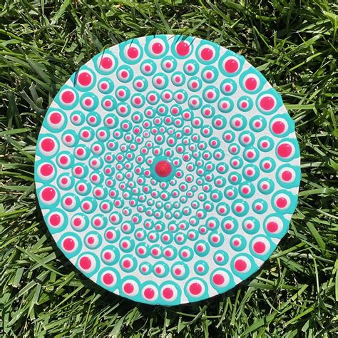 Dot Art Turquoise White And Neon Pink On Round Canvas Furst Art Studio