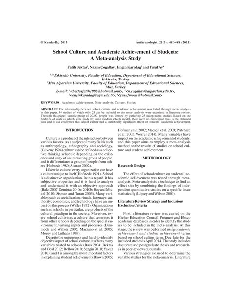 (PDF) School Culture and Academic Achievement of Students: A Meta ...