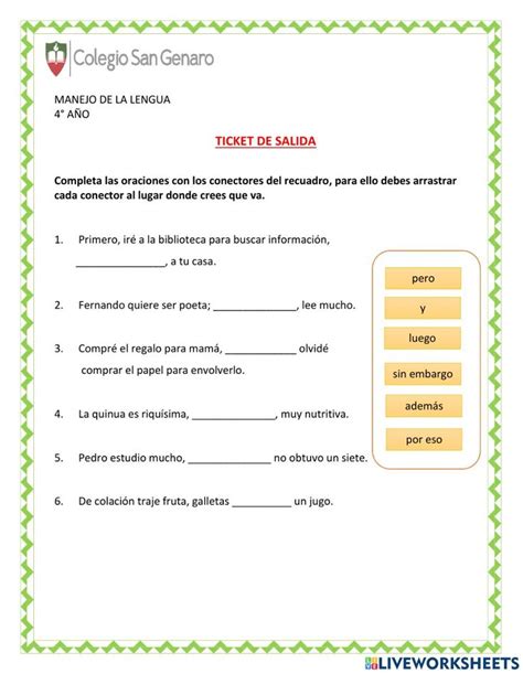 Completar Oraciones Usando Conectores Worksheet