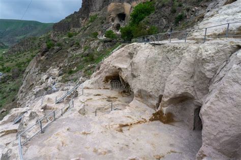 Day View Of Caves Stairs And Mountains Vardzia Is A Cave Monastery