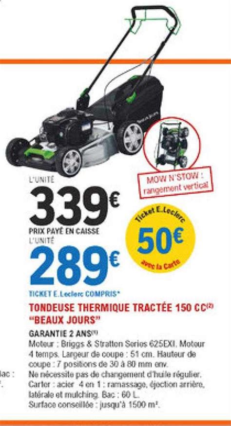 Offre Tondeuse Thermique Tract E Beaux Jours Chez Eleclerc Brico