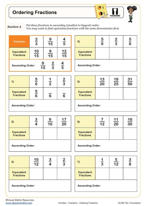 Ordering Fractions Worksheet Printable Maths Worksheets