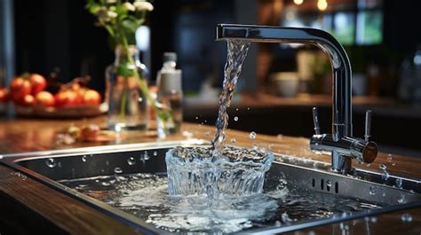 Premium Ai Image Kitchen Tap With Water Flowing Out