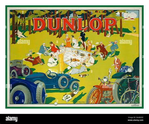 Vintage Affiche Publicitaire Pour Dunlop Pneus Du V Hicule Avec