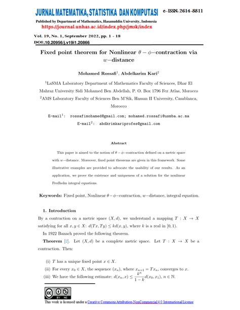 PDF Fixed point theorem for Nonlinear θ ϕcontraction via wdistance