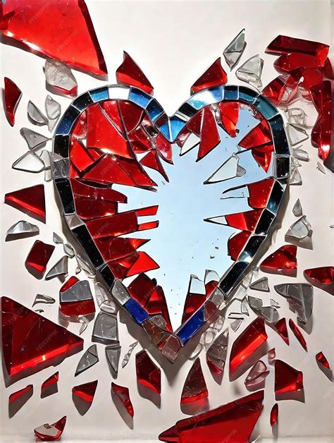 Premium Ai Image Broken Heart Shattered Glass Broken Pieces Mirrored Colorful Red Generated By Ai