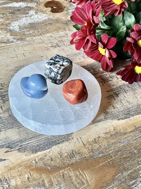 Flower Of Life Selenite Charging Plate Mama Moon Rocks