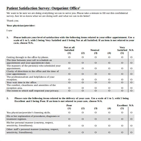 Patient Satisfaction Survey Template Hq Printable Documents