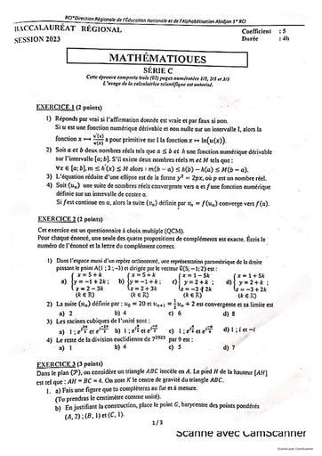 Bac Blanc 2023 Serie C Maths Corro Gagnoa By Tehua Pdf