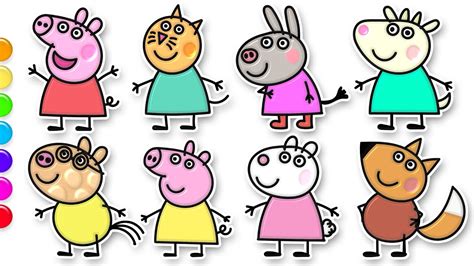 How To Draw Peppa Pig And Friends Drawing And Coloring Video For Kids