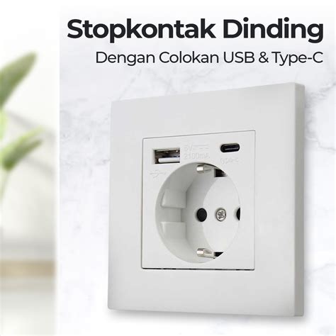 Honbi Stopkontak Dinding Usb Type C Soket Listrik Square Wall Socket