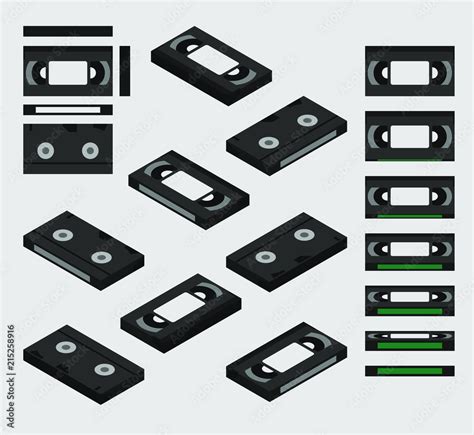 Vhs Video Tape Cassette Isometric Vhs Shown From Different Sides Flat