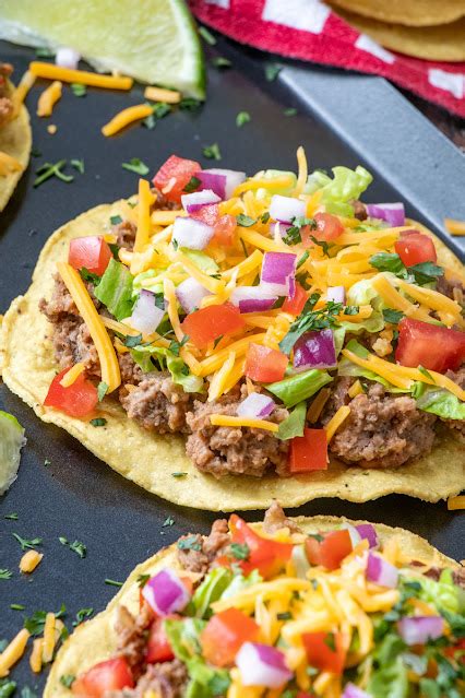 15 Minute Ground Beef And Refried Bean Tostadas Recipe