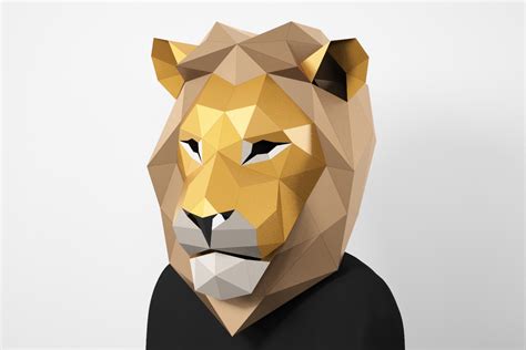 Lion Mask Diy Low Poly Mask Paper Craft Mask Pdf Template 3d Mask