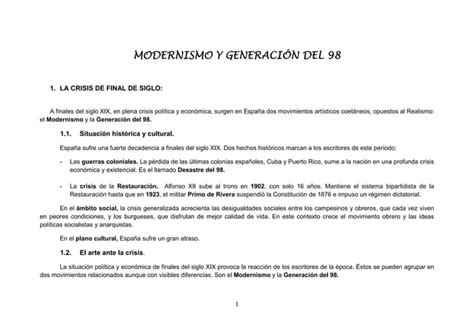 Apuntes Modernismo Y Generación Del 98 Ppt