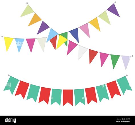 Pennant Banner Garland Vector Illustration Hanging Flag Decoration Bright Color Party Bunting