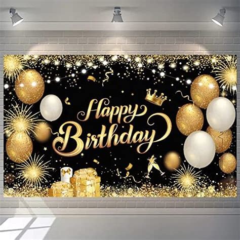 Iiiluyot Black Gold Happy Birthday Party Decorations Backdrop Golden Balloons