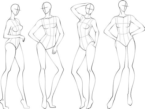 Design Template Croquis With Fashion Figure Wearing A Bodice 10head