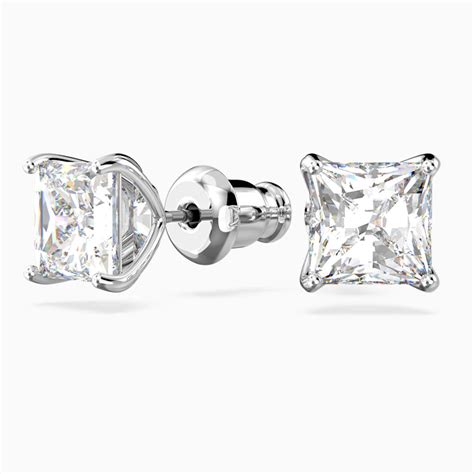 Attract Stud Pierced Earrings White Rhodium Plated Swarovski