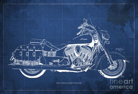 2016 Indian Chief Vintage Motorcycle Blueprint, Blue Background ...