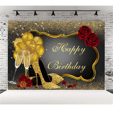 Buy X Ft Glitter Golden And Black Birthday Photography Backdrop Red