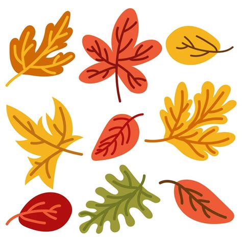 Autumn Leaves Set Isolated On A White Background Simple Cartoon Flat