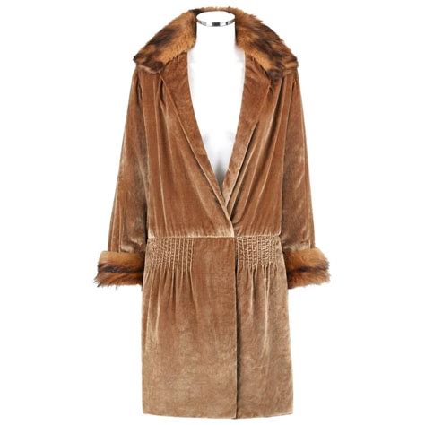 Jean Patou Couture C S Bronze Fur Trim Velvet Drop Waist Evening