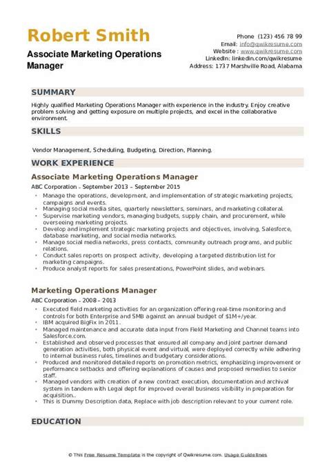 Marketing Operations Manager Resume Example Kickresume Keski