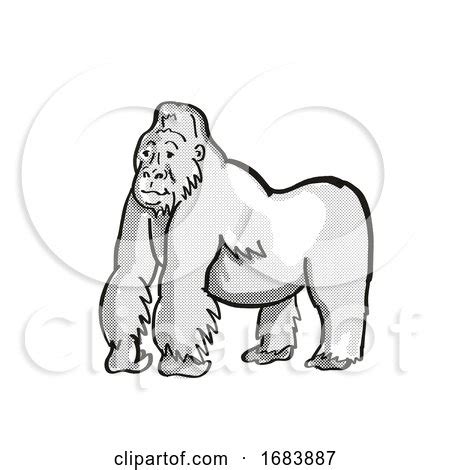 Mountain Silver Back Gorilla Endangered Wildlife Cartoon Mono Line Drawing Posters, Art Prints ...