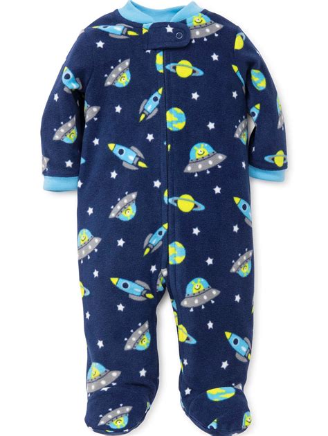 Space Rocket Planet Fleece Boys Blanket Sleeper Footie-Blue-6 Months Baby Fleece Footed Pajamas ...