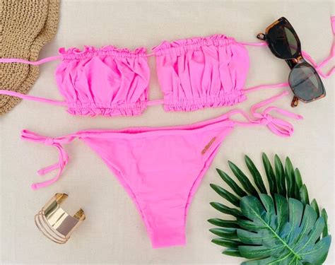 Fluffy Petals Pink Bikini Set Swimwear Pink Bikini Set Pink Bikini