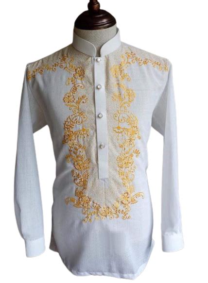 Jusi White Chinese Collar Modern Barong Tagalog Raffy JS129