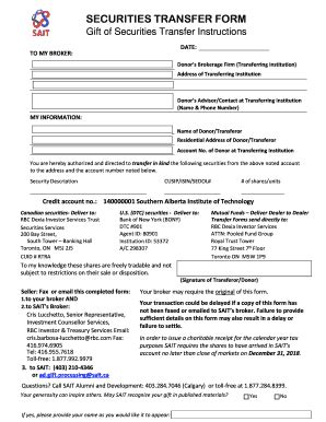 Fillable Online Securities Transfer Form Sait Fax Email Print Pdffiller