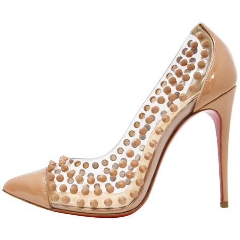 Christian Louboutin Spike Me Pvc Patent Leather Pointed Toe Pumps Nude Size 36 For Sale At