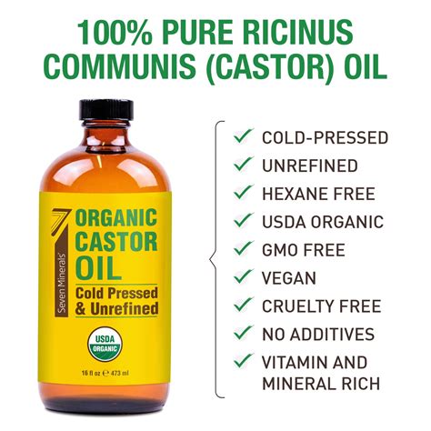 Glass Bottle Castor Oil 16 Fl Oz Organic Cold Pressed Unrefined Glass